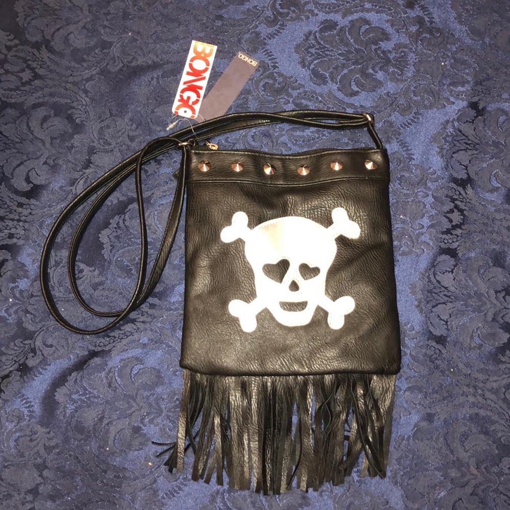 Black fringe skull purse